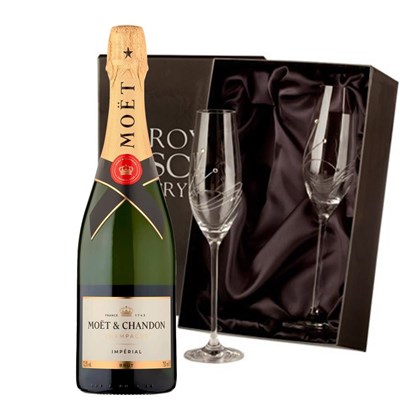 Moet And Chandon Brut Champagne 75cl With Diamante Crystal Flutes